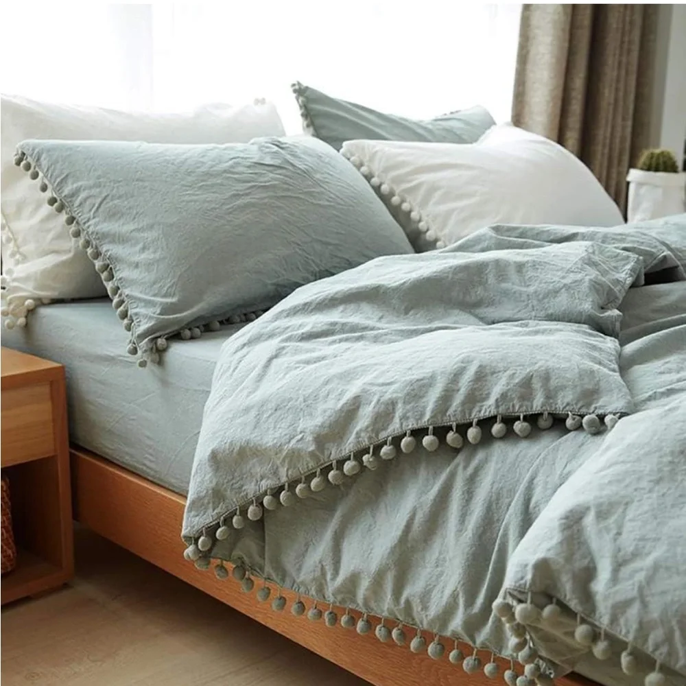 Elegant Pom Fringe Twin Duvet Cover Set (2 Piece)